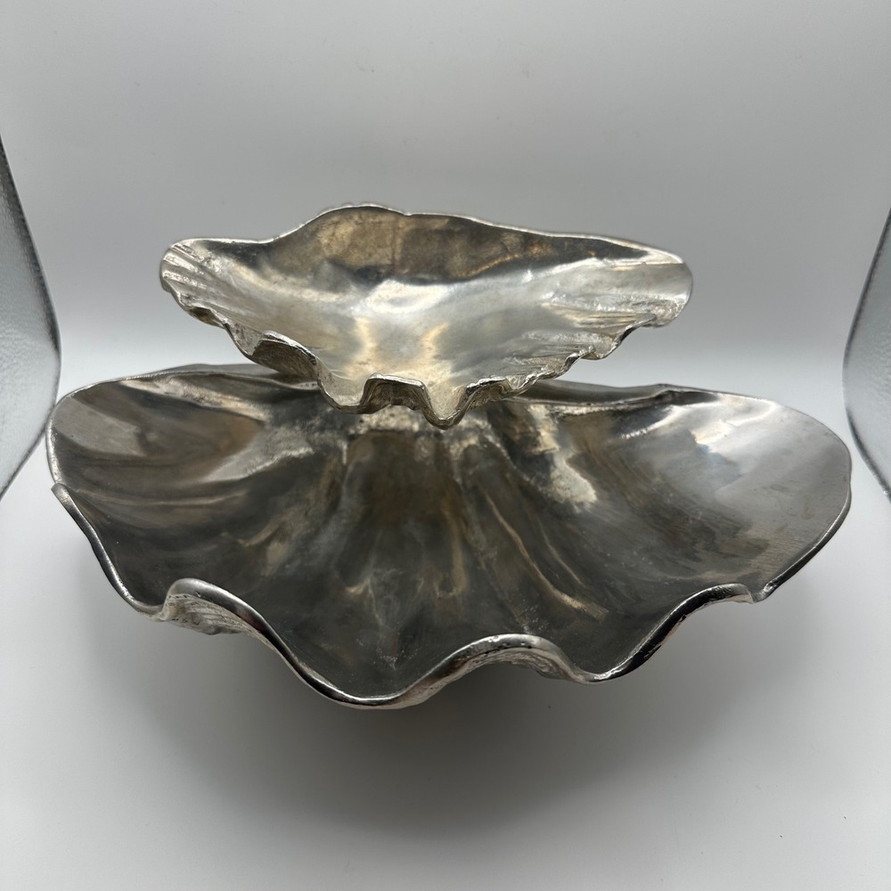 Arthur Court 1988 Vintage Aluminum Double Clam Shell Tiered Serving Bowl Silver